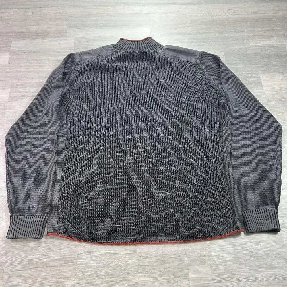 Carbon 2 Cobalt Sweater Mens Medium Gray Cotton Henley Mock Neck Knit Pullover